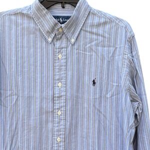 Ralph Lauren Mens XL Button Down Shirt Blue White Striped Custom Fit Long Sleeve
